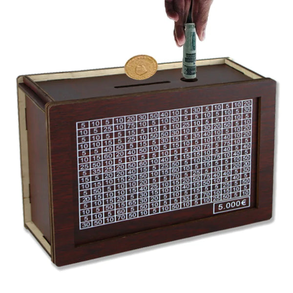Euro Money Challenge Wooden Piggy Bank – 1K to 10K Savings Box with Tracker