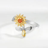 925 Sterling Silver Sunflower Diamond Zircon Rotatable Ring – Stress Relief Jewelry