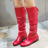 Women’s Knee-High Boots – Pleated Tall Leather Boots with Low Heel | Style Haven