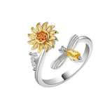 925 Sterling Silver Sunflower Diamond Zircon Rotatable Ring – Stress Relief Jewelry