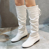 Women’s Knee-High Boots – Pleated Tall Leather Boots with Low Heel | Style Haven