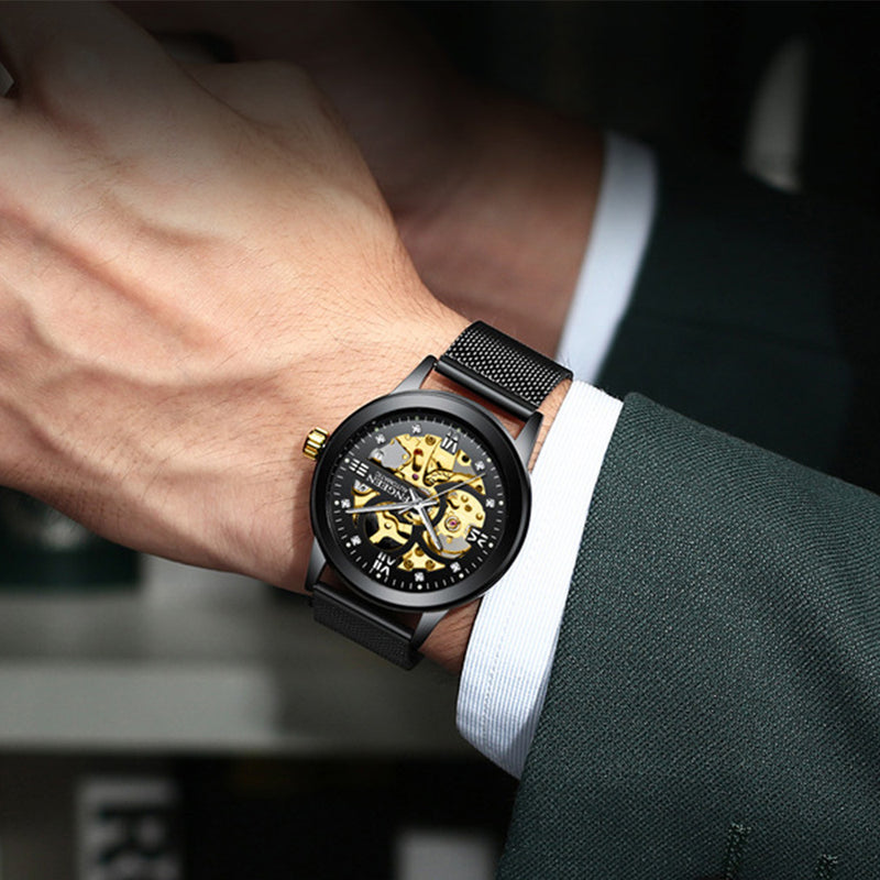 Luxury Luminous Skeletal Mechanical Watch – Waterproof Steel Band | Transparent Dial Style | Style Haven