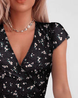 V-Neck Floral High Waist Mini Dress – Lightweight Summer Short Sleeve Dress for Women