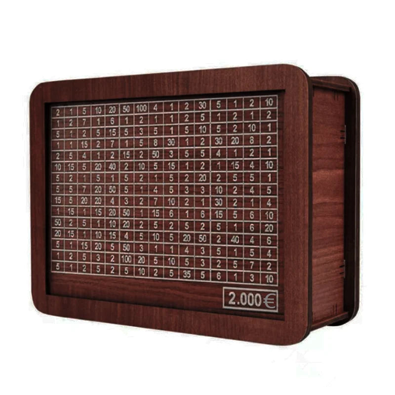 Euro Money Challenge Wooden Piggy Bank – 1K to 10K Savings Box with Tracker