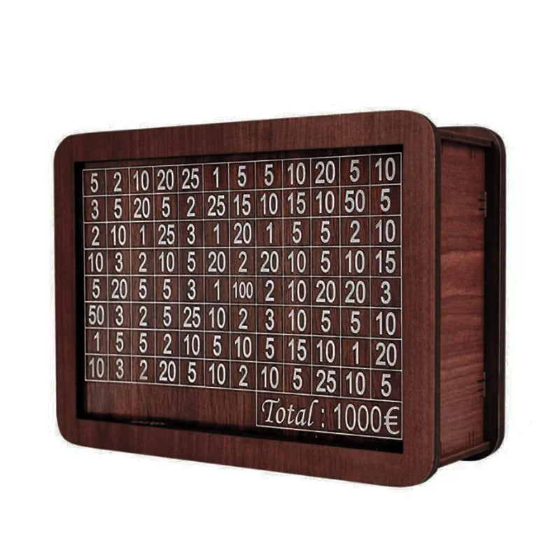 Euro Money Challenge Wooden Piggy Bank – 1K to 10K Savings Box with Tracker