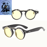 Round Steampunk Flip-Lens Sunglasses – Vintage UV400 Retro Shades