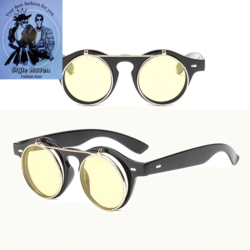 Round Steampunk Flip-Lens Sunglasses – Vintage UV400 Retro Shades
