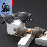 Round Steampunk Flip-Lens Sunglasses – Vintage UV400 Retro Shades