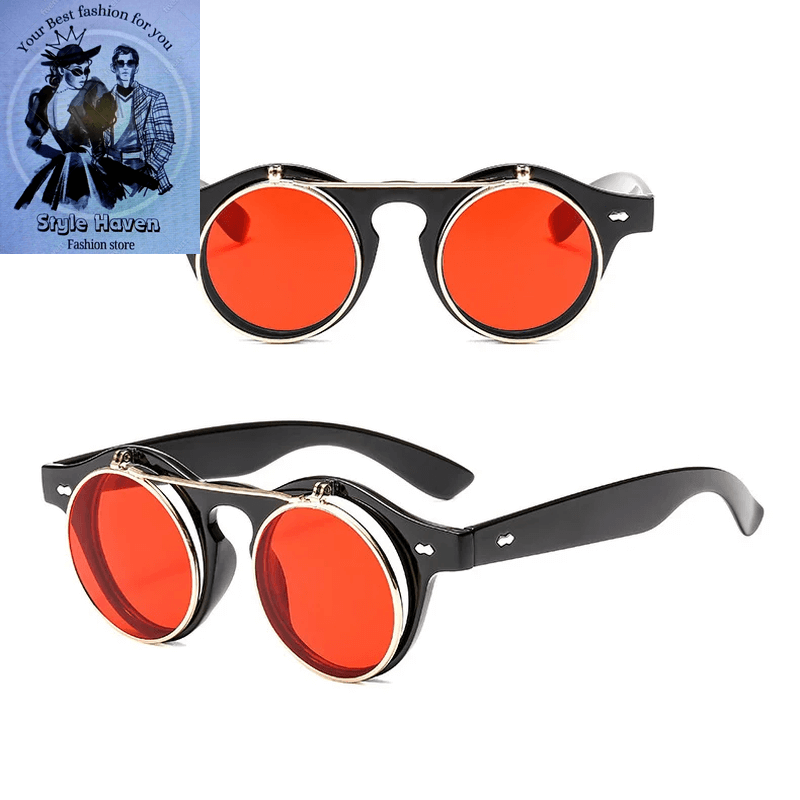 Round Steampunk Flip-Lens Sunglasses – Vintage UV400 Retro Shades